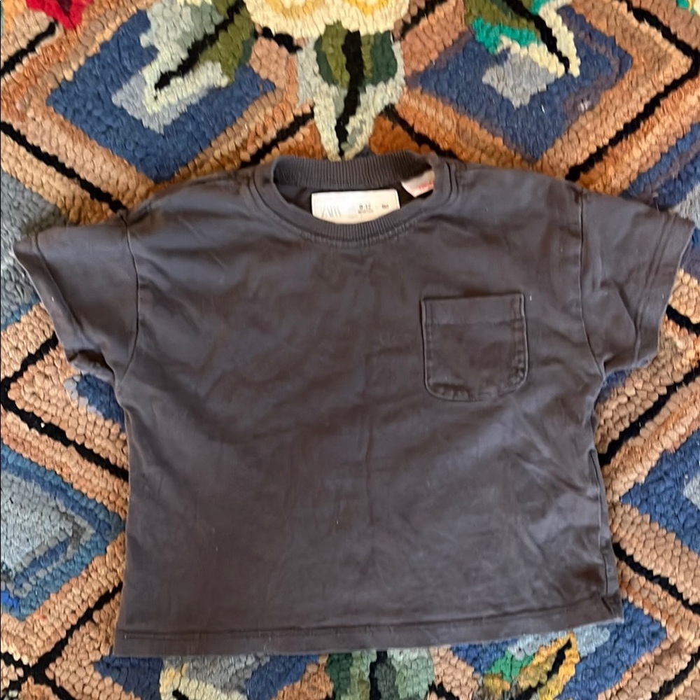 Zara Black Short Sleeve Tee, 9-12 M